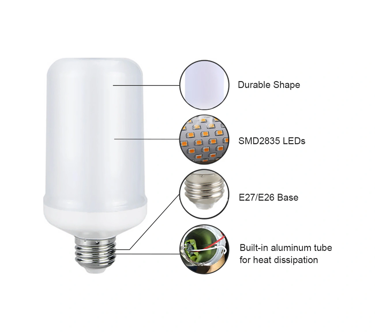 Youmex Led Alev Ampülü, 2 Işık Modu Alev Ve Sürekli Aydınlatma , E26, 99 Smd2835 Led, 1500k Sarı Işık, 4w, Dekoratif Işık Kaynağı