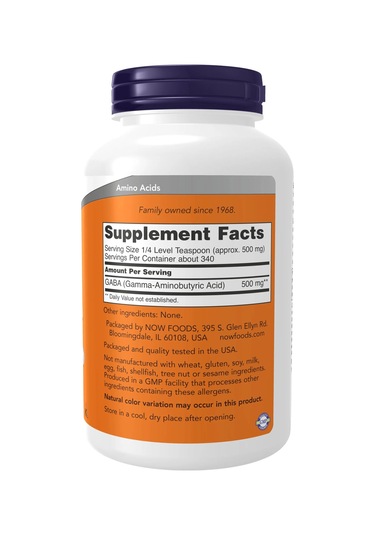 Now Foods Gaba Pure Powder 500 Mg 170 G - 340 Servis