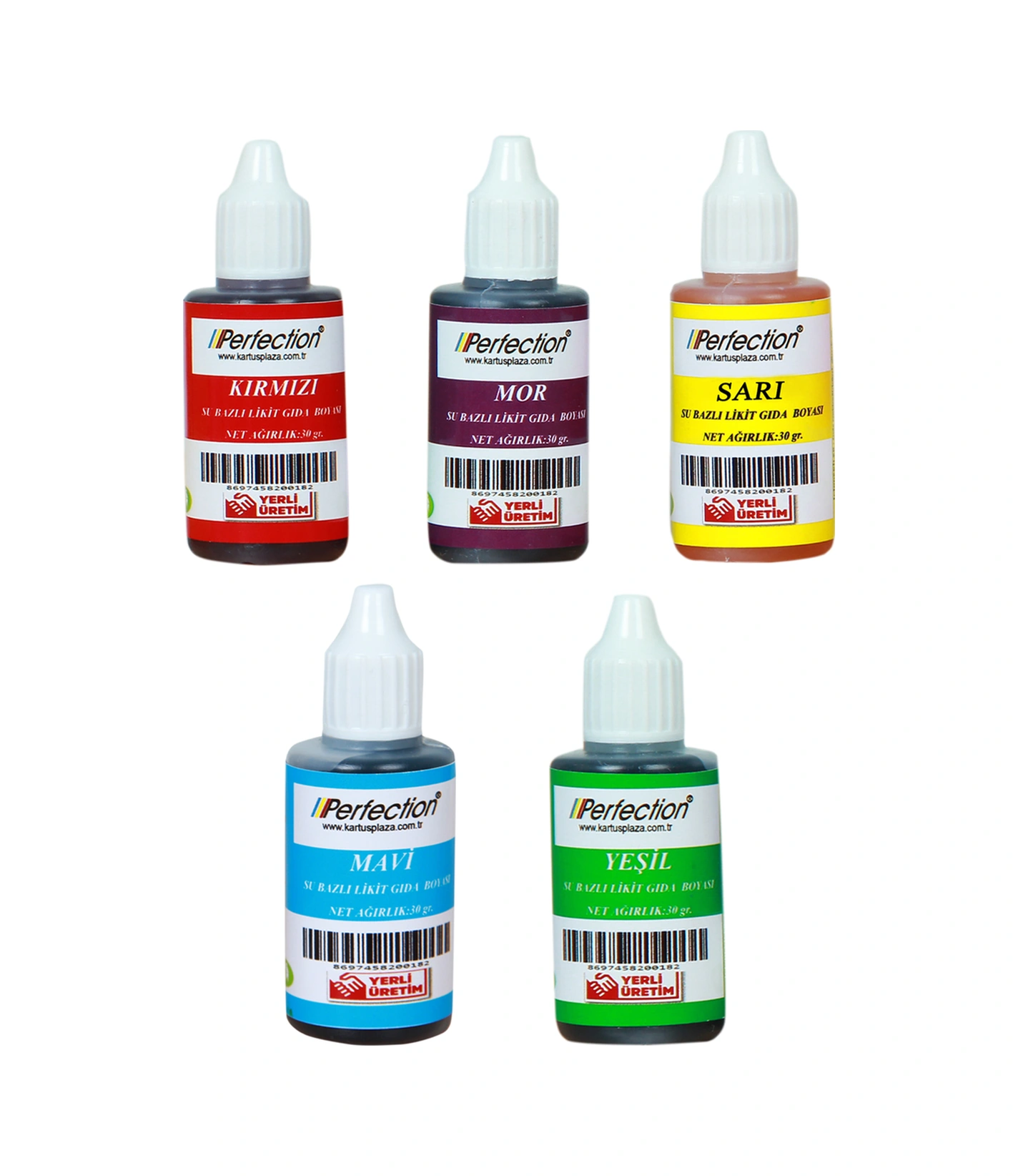 Perfection Chef 5'li Sıvı Su Bazlı Likit Gıda Boyası Mor Sarı Kırmızı Mavi Yeşil 5 X 30 Gr .