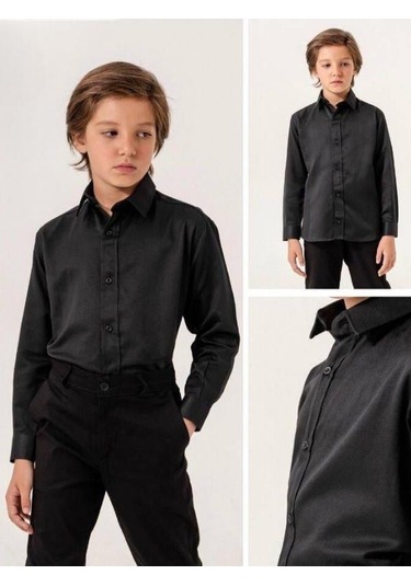 Erkek Çocuk Dik Yaka Gömlek-13846 Siyah