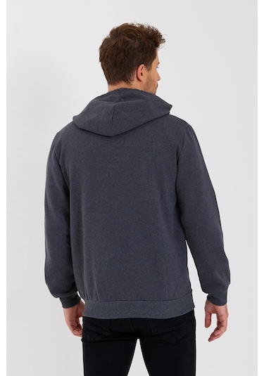 Antrasit Kapüşonlu Regular Fit Hırka Düz Paça Erkek Eşofman Takımı 3861 Antrasit