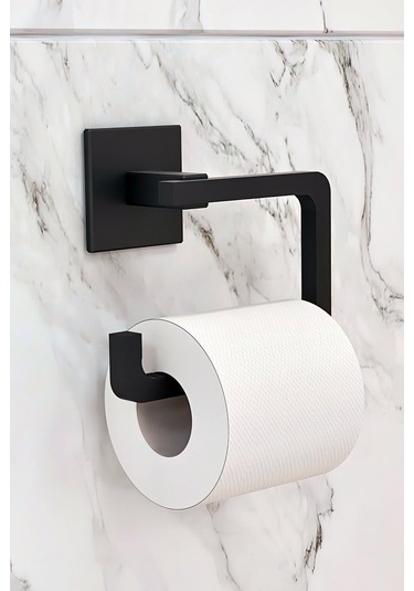 DARK Premium Kare Mat Siyah Ikili Askılık + Kapaksız Kağıtlık + Yuvarlak Havluluk Banyo Seti