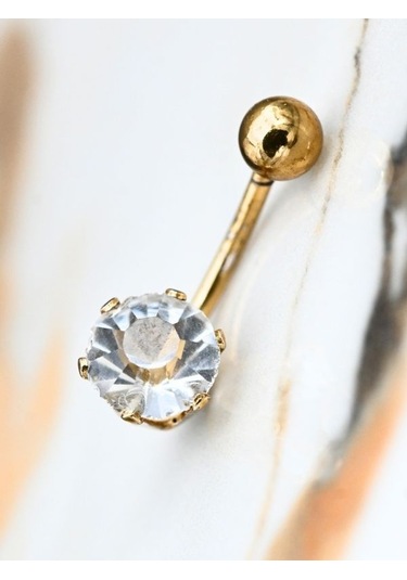 Gold Yuvarlak Zirkon Taş 8 Mm Zirkon Taş 316l Cerrahi Çelik Göbek Piercing-gbkpr65 Çok Renkli