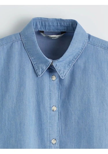 Lc Waikiki İndigo Gömlek Yaka Oversize Kadın Jean Tunik Indigo