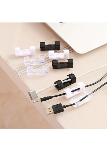 Beyaz Yapışkanlı Mini Kablo Tutucu Klips 20li