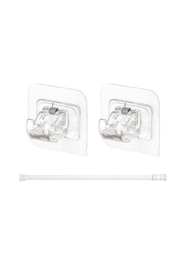 Cbtx 60-110cm Teleskopik Havlu Perde Dolap Banyo Elbise Askısı 2 Çubuk Tutucu Kancalı - Şeffaf Şeffaf