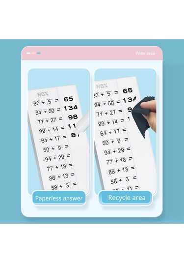 Geeksen Çocuklar İçin Matematik Soruları Oluşturucu Tahta - 1-100 Toplama-çıkarma, 5100 Soru, Beyaz + 2 Tahta Kalemi + Silgi Kumaşı + Saklama Çantası Çok Renkli