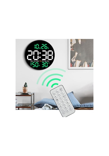 Homyl Led Duvar Saati, Dijital Saat, Çocuklar Yetişkinler Yeşil