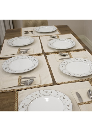 Dnc Home Tekstil Ndchome Keten 6lı Amerikan Servis Seti Kaşıklık Hediyeli 35 X 55 Krem