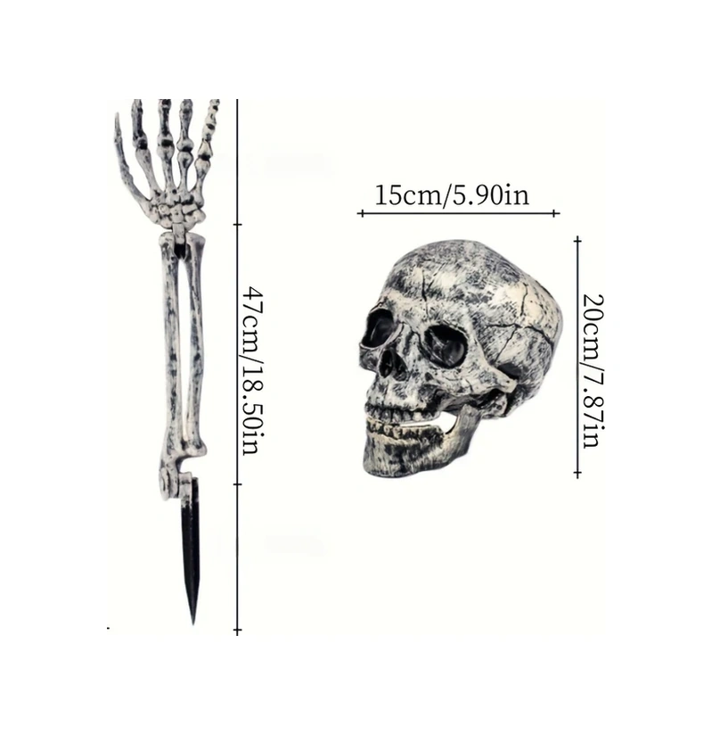 Gateesat Tek Kafatası El Bahçe Süsü Dayanıklı Plastik Cadılar Bayramı Dekorasyonu