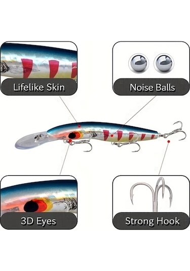 Fochsia 10lu 6.3 İnç 26gr Derin Dalış Yemliği Sert Sap Sallama Oltası Kaliteli Kancalı Av Malzemesi