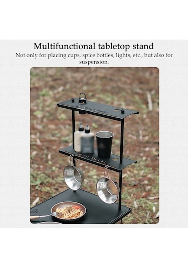 Novahub Ise Mount Kamp Masa Rafı Küçük Boyutlu Lamba Standı Çok Fonksiyonlu Masaüstü Depolama Rafı Mutfak Eşyası Askısı Dış Mekan Kampı Piknik Sırt Çantası Bbq İçin Raf Siyah Siyah