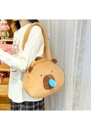 Jeemson Köpük Kapybara Desenli Yumuşak Plüsh Çanta - Boyun Bağcıklı, Çekilebilir Burun Detaylı, Okul/çıkışlar İçin 29x33 Cm