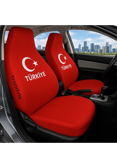 Türkiye Ay Yıldız Bayraklı Ön Ve Arka Oto Koltuk Kılıfı Seti Penye Servis Tipi Koltuk Koruyucu