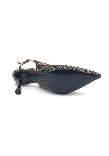 Feles Taş Detaylı Arkası Açık Stiletto Kadın Topuklu Ayakkabı Leopar
