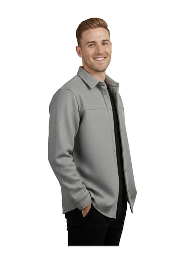 Deepsea Erkek Gri Likralı Rahat Kalıp Cepsiz Kaşe Ceket Çıt Çıtlı, Esnek Şık Model Ceket 0760 Gri