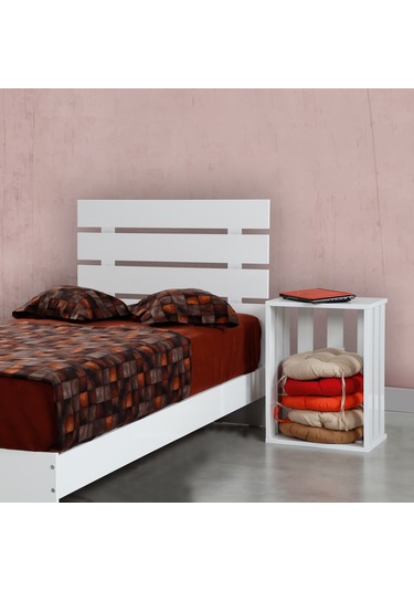 Pasifichome Huga Tek Kişilik Beyaz Ahşap Karyola Komodin Takım 100X200 Cm