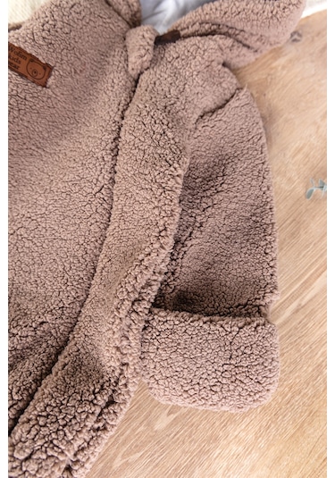 Kapüşonlu Kendinden Eldivenli Welsoft Kışlık Kız/erkek Bebek Tulum Kahverengi