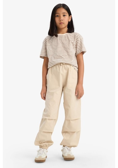 DeFacto Kız Çocuk Paraşüt Jogger Paça Pantolon E0160A825SMBG286 Bej