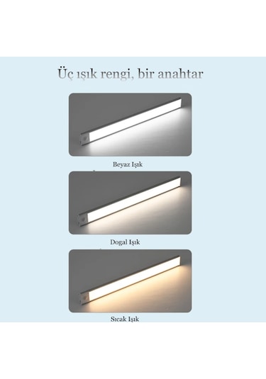 60 Cm Gece Lambası Usb Şarj Edilen Hareket Sensörlü Beyaz