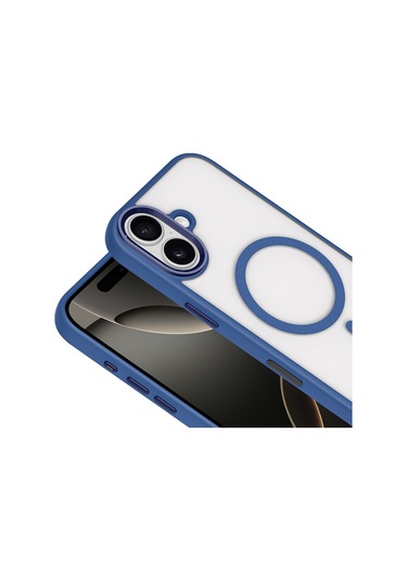 İphone Uyumlu 17 Kılıf Wireless Şarj Özellikli Krom M-safe Silikon Kılıf Lacivert