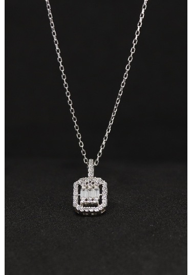 Baget Taşlı Tasarım Kadın Gümüş Kolye