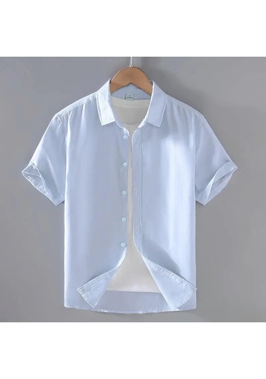 Zeeshant Pamuk Keten Erkek Kısa Kollu Gömlek Yaz Streetwear M-3xlgreenerkek Green