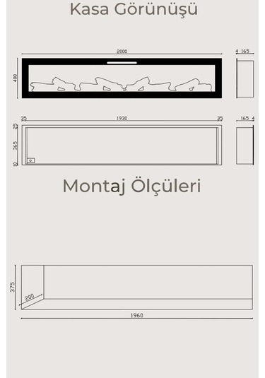 Masta 200 Elektrikli Şömine - Isıtıcısız, Cam Çerçeveli, Tek Renk