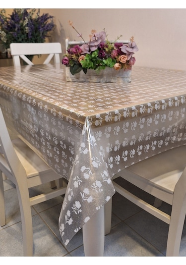 Şeffaf 0.018 Mm Pvc Muşamba - Desenli Silinebilir Şeffaf Masa Örtüsü Ns28 Beyaz