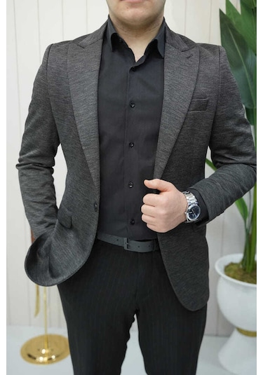 Bys Beystil Sivri Yaka Siyah Ceket Dubai - Slim Fit