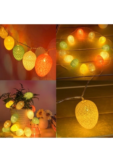 Sones Pil İle Çalışan 4.8m 30 Led Pamuk İplik Renkli Yumurta Lamba Dizisi Paskalya Tatil Partisi Ev Dekoratif Işık Sarı Diğer