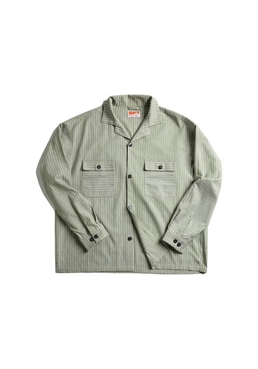 Sones Tw2007207 Erkek Vintage Çizgili Küba Yaka Gömlek Uzun Kollu Üst Yeşil Çok Renkli