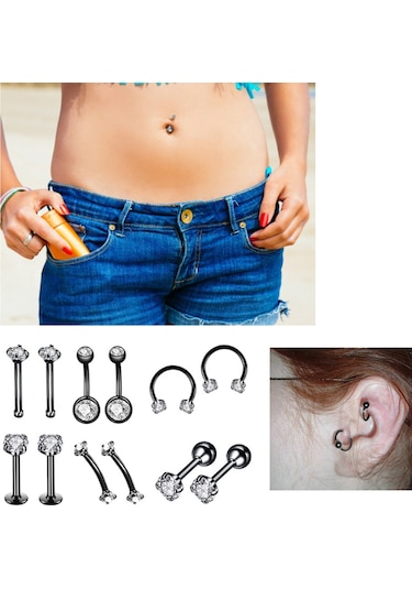 Mufunye 47 Parçalı Piercing Seti, Alerji Yapmayan, Paslanmaz, Solmayan, Siyah Ve Beyaz Elmaslar