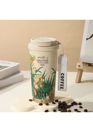 Net Kırmızı Yüksek Değerli Erkekler Ve Kadınlar Soğuk Kahve Fincanı Açık Araba Paslanmaz Çelik Çift İçecek Termos Fincan Hediye Çift İçecek Kahve Fincanı 500ml Zakkum 5d Zanaat