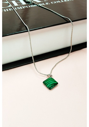 Malakit Doğal Taşı Zincirli El Yapımı Kolye Uç: 1,5 Cm Zincir: 20 Cm Kutulu