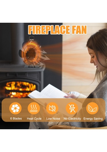 Lemestar Alüminyum Isıtma Fırın Fanı - 6 Kanatlı Termal Enerjiyle Çalışır, Sessiz Isı Dağıtımı, Kömür/küçük Odalar İçin