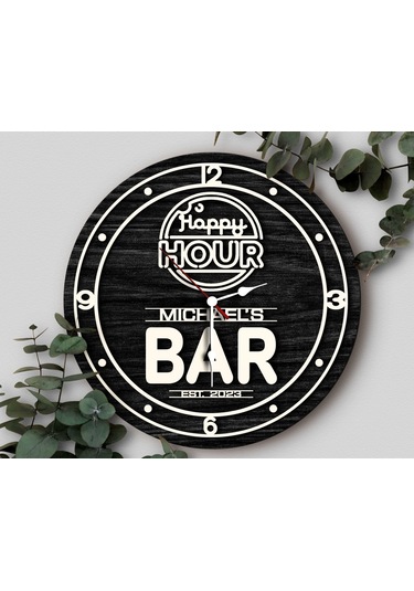 Bk Gift Barlara Özel Dekoratif Siyah Ahşap Duvar Saati 35cm-21 , Bar Duvar Saati , Cafe Duvar Saati , Özel Ahşap Saat Kobitmeyen138351 Bk Gift