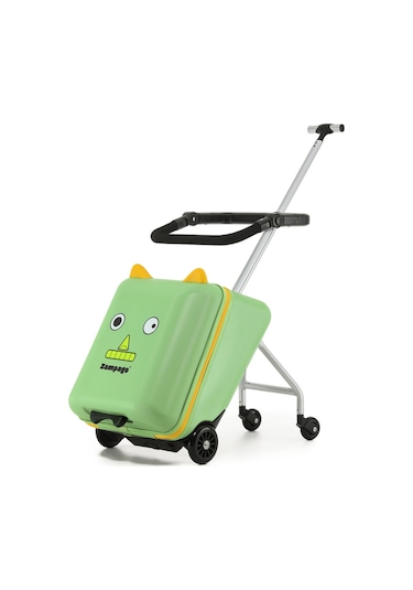 Monster Kids Ride-on Çocuk Valizi- Binilebilir, Düşme Engelleyici Yeşil