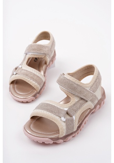 Muggo Elon Cırtlı Ve Simli Günlük Kız Çocuk Sandalet Altın