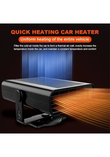 Pazly 12v 120w Araç Isıtıcı Soğutucu - Hızlı Buz Çözme, Sis Giderme, 360 Döner Taşınabilir Fan