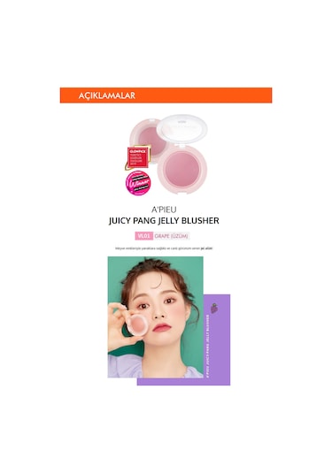 Missha A'PIEU Juicy-Pang Jelly Blusher Meyve Tonlarında Doğal Görünümlü Jel Allık VL01