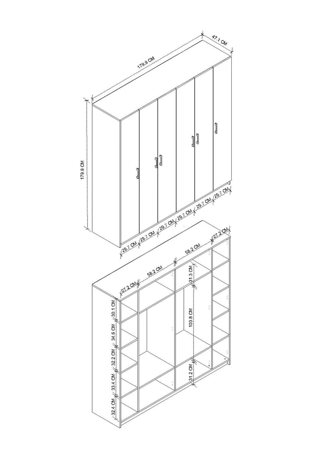 Bofigo 6 Kapaklı 16 Raflı Gardırop Elbise Dolabı 6 Kapaklı Gardırop Smyrna Safir Meşe Beyaz Kahverengi