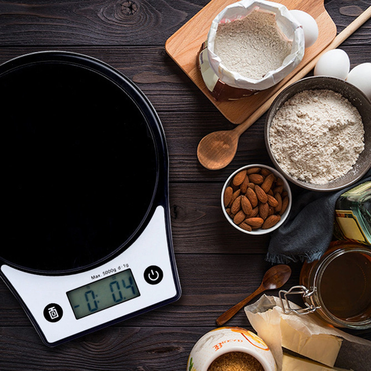 Kosona Mutfak Tahta Terazi 1g-5kg Hassas Ölçüm, G/ml/oz/lb Birimleri, Abs Malzeme, Siyah Pil Dahil Değil Siyah