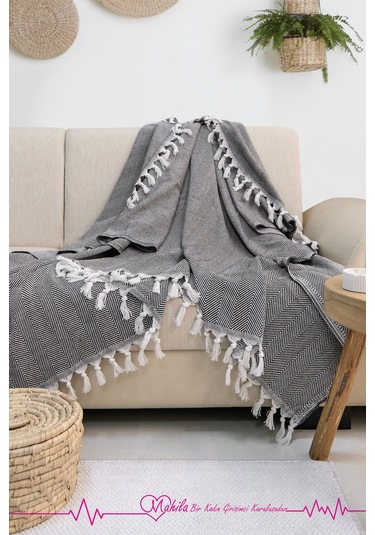 Klasik Pamuklu Koltuk Örtüsü 180x210cm Balık Sırtı Desen Koltuk Örtüsü Antrasit