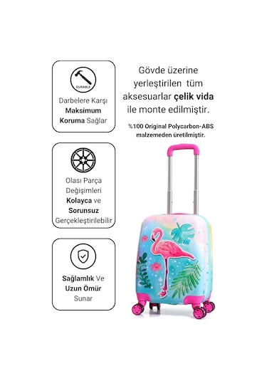 Gedox Kids Pembe Flamingo Ve Güneş Desenli Kız Çocuk Valizi 153.03 Pembe Flamingo Ve Güneş