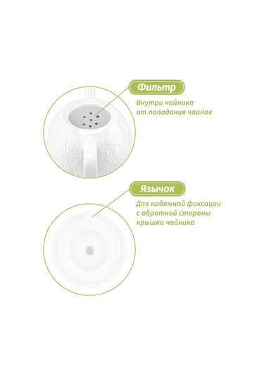 Elan Gallery "dallar-çiçekler" Desenli Demlikli Çaydanlık, 900 Ml 400427408 Beyaz