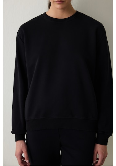 Penti Siyah Bisiklet Yaka Oversize Spor Sweatshirt