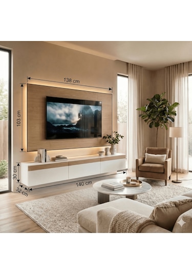 Pure Line Tv Duvar Ünitesi Kumandalı Ledli Beyaz