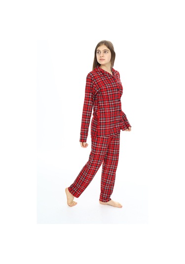 Kız Çocuk Ekose Pijama Takımı 12164 Bordo