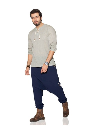 Uzun Kol Şile Bezi Zımbalı Erkek Tshirt Taş 3031